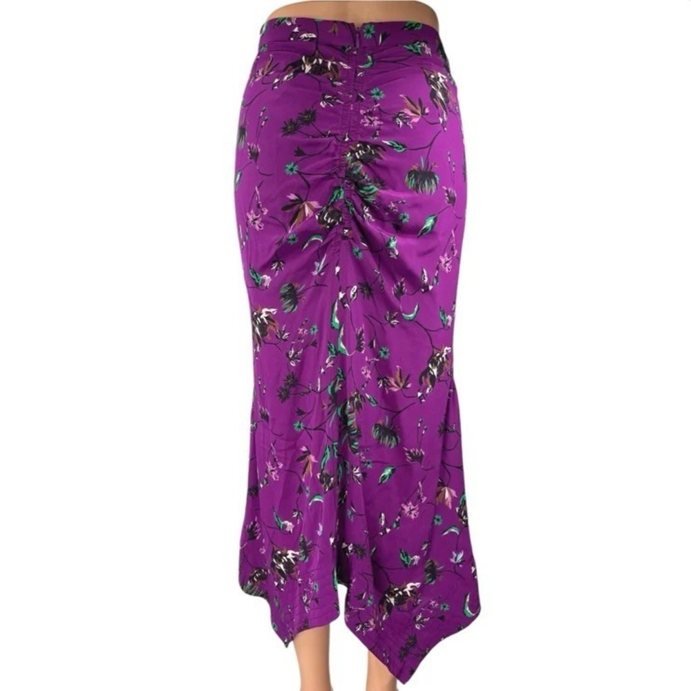 Tanya Taylor Purple Silk Floral Ruched High Waist Midi Pencil Skirt Womens Small